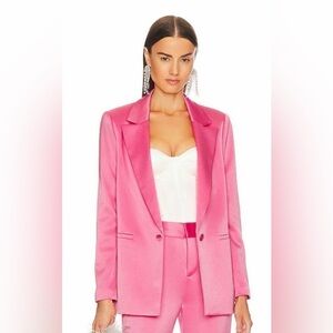 Alice + Olivia Denny Hammered Satin Blazer Oversized Barbie Pink